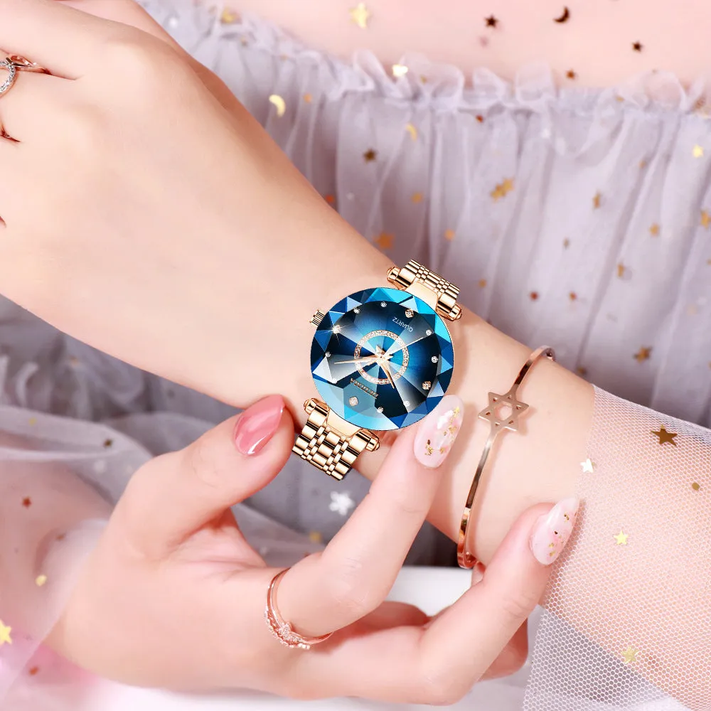 Women Ladies Luxury Brand Crystal Diamond Quartz Watch Stainless Steel Waterproof Watch;