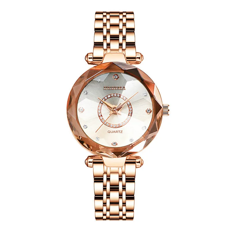 Women Ladies Luxury Brand Crystal Diamond Quartz Watch Stainless Steel Waterproof Watch;